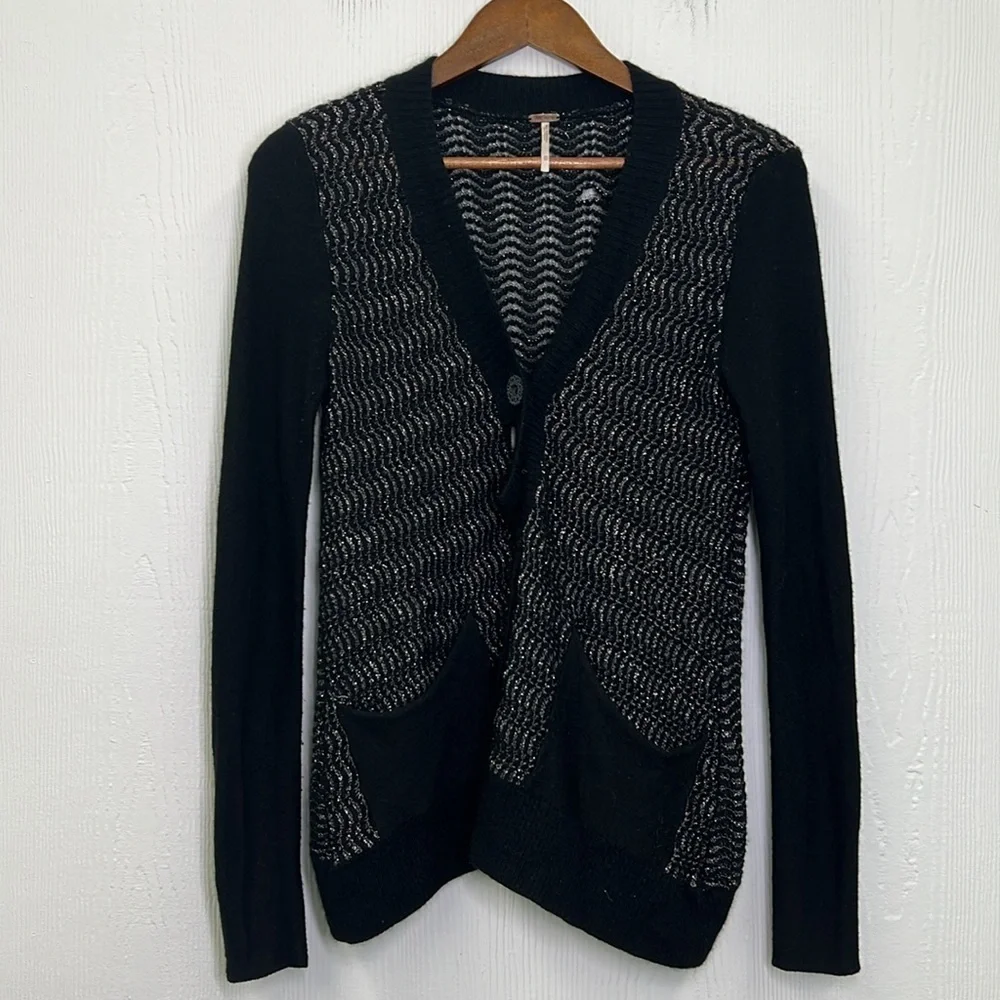 Free People - Willow Caroline Metallic Wool Angora Knot Cardigan Size XS
